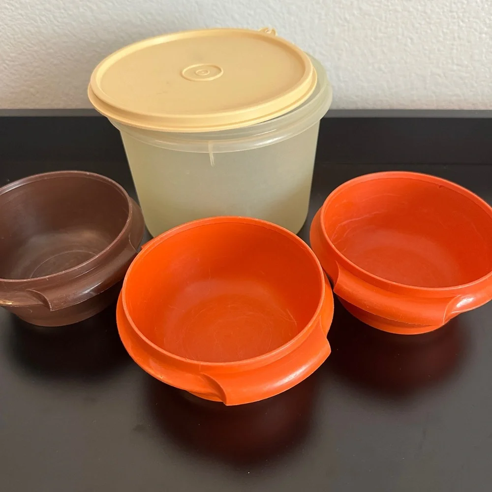 Tupperware Bowl Set in Brown, Orange, and Cream - Picture 1 of 2